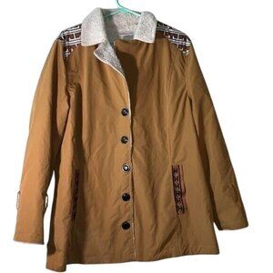 Misslook Womens 2XL Tan & White Coat With Button Front & Sherpa Lining